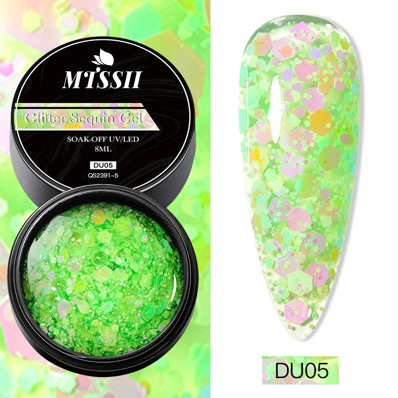 8ML Glitter Gel Nail Polish Shining Mineral Sequins Soak Off UV LED Nail Gel Semi Permanent Nail Art Supplies for Manicure