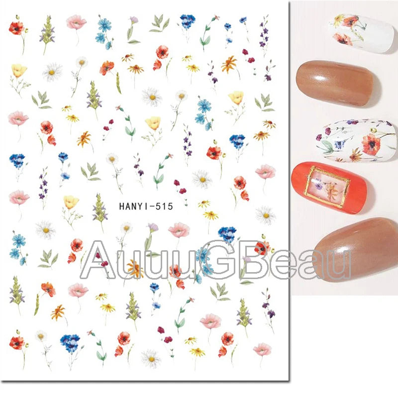 3d Nail Art Decals Geometric Lines Daisy Sunflowers Letters Adhesive Sliders Nail Stickers Decoration For Manicure