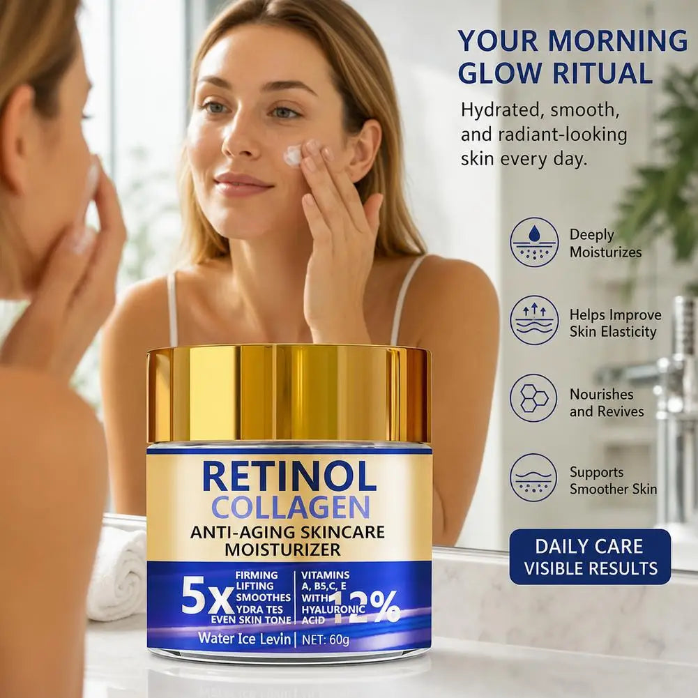 Retinol Collagen Anti Aging Face Cream Moisturizer 60g 5X Firming Lifting Cream with Hyaluronic Acid, Smooth Hydrate Skin Care