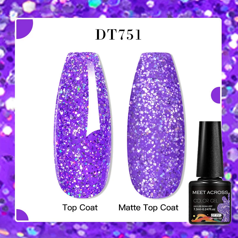 MEET ACROSS 7ml Red Blue Green Metallic Gel Nail Polish Super Bright Mirror Effect Semi Permanent LED UV Gel Nail Art Varnish