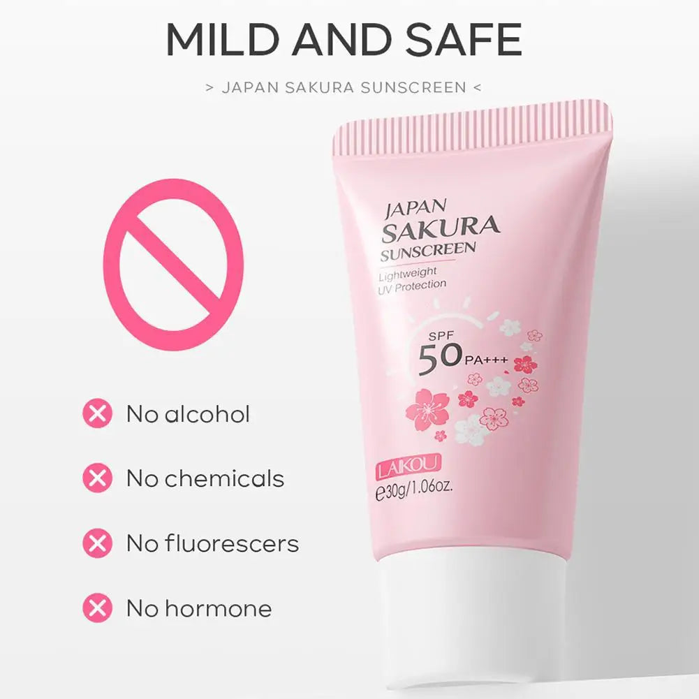 LAIKOU Japan Sakura Sunscreen SPF 50+ Brightening Sunblock Cream Face Body Moisturizing Isolating UV Protector 30g