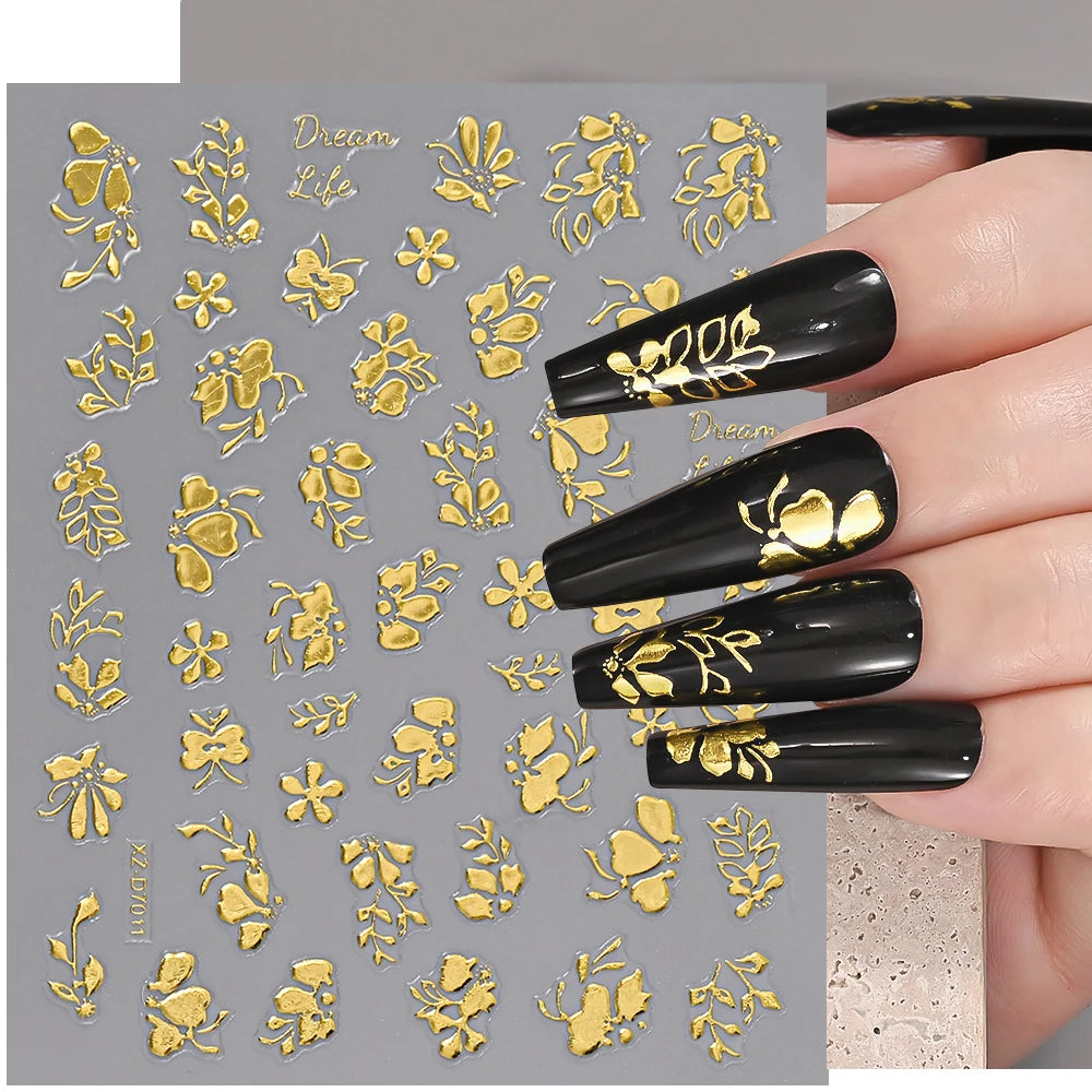 1pc Y2K-Inspired 3D Metallic Nail Stickers Geometric Marble & Bronzing Designs Nail Sliders Self-Adhesive Sparkling Manicure DIY