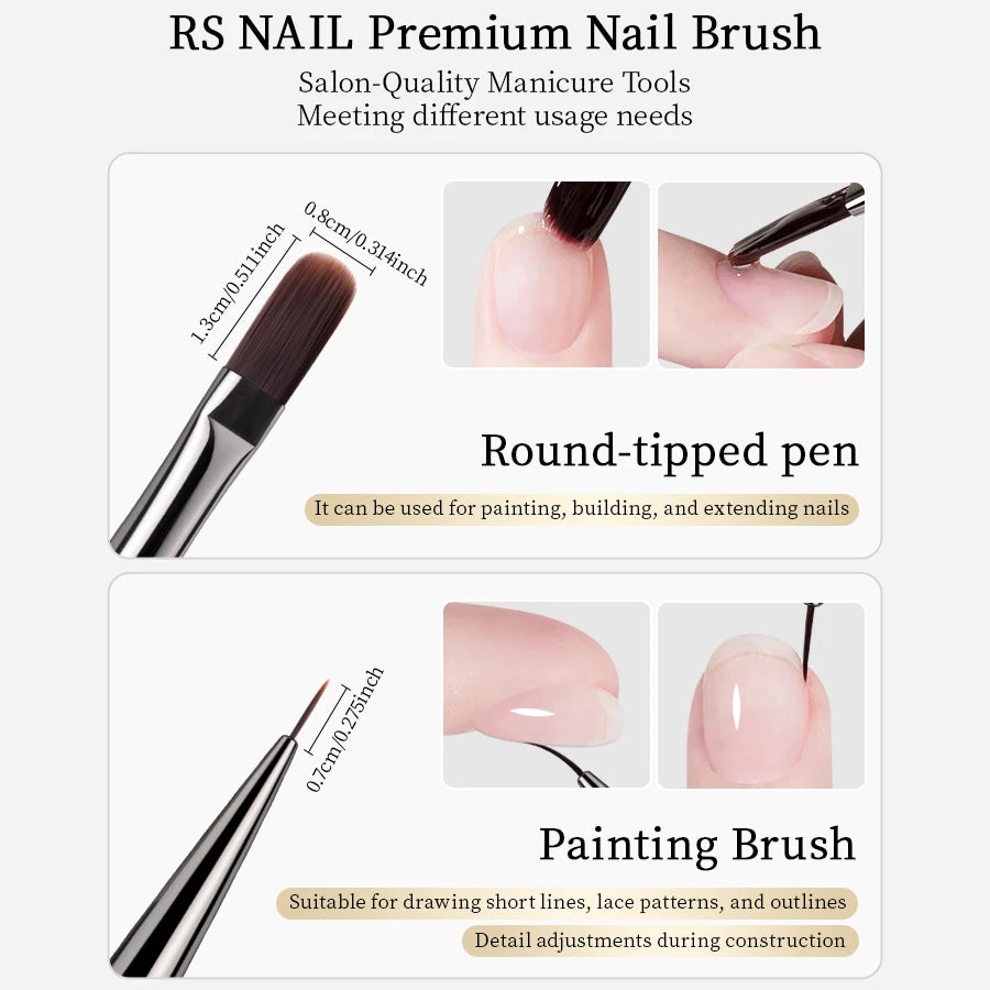 RSNAIL 1/2pcs Dual-ended Nail Design Brushes Phototherapy UV Builder Gel Nail Brush Silicone Carving Pen for DIY Manicure Tool