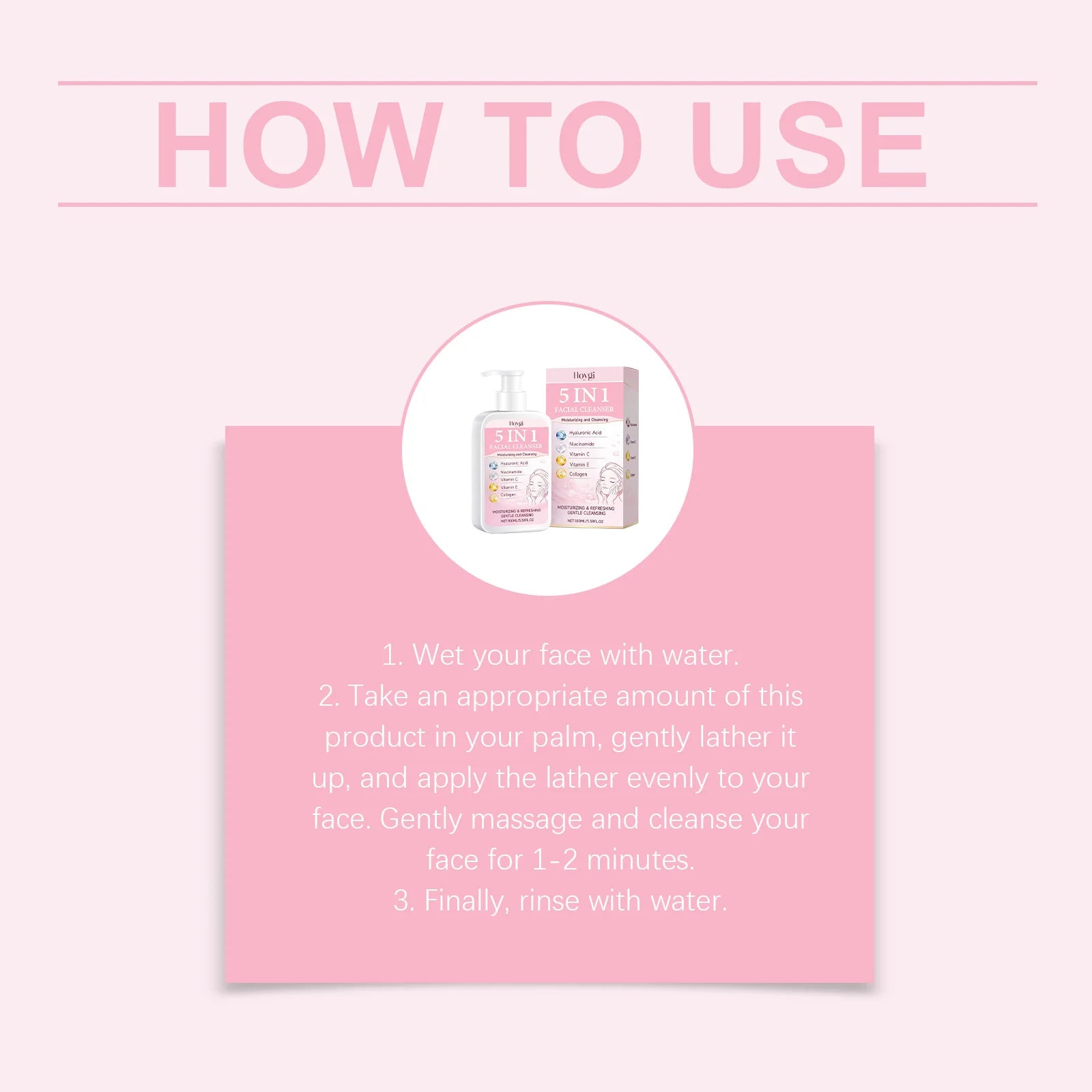 5-in-1 Moisturizing Cleanser with rich foam for a lightweight feel, gently cleanses and softens the skin daily