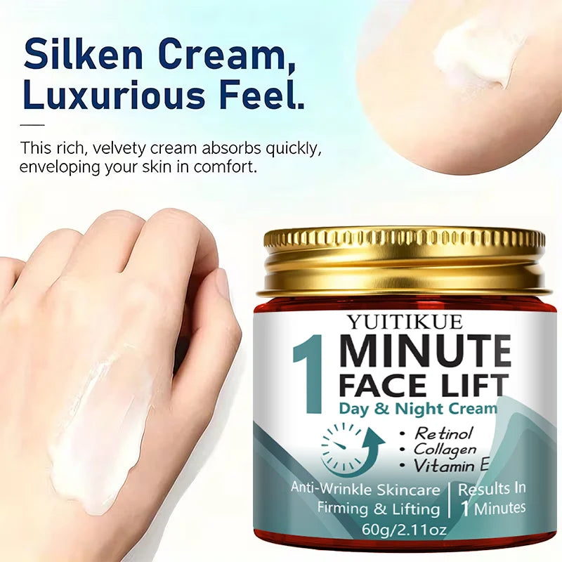 YUITIKUE 1 Minute Face Lift Cream 60g - Day & Night, Anti-Wrinkle & Firms, 24H Moisturizing, for Sensitive Skin