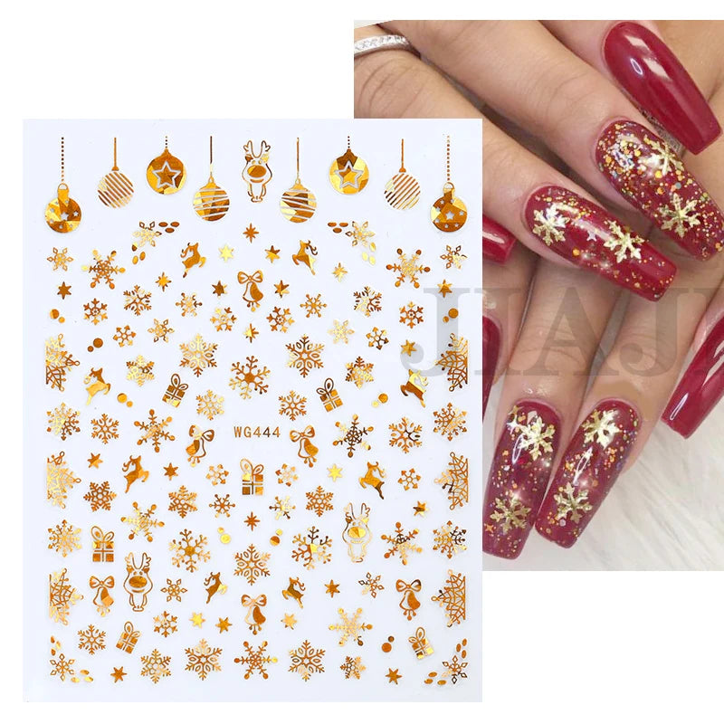 Sliver Bronzing 3D Christmas Nail Art Decoration Sticker Sparkly White Colorful Glitter Geometry Snowflake Winter Slider Foil