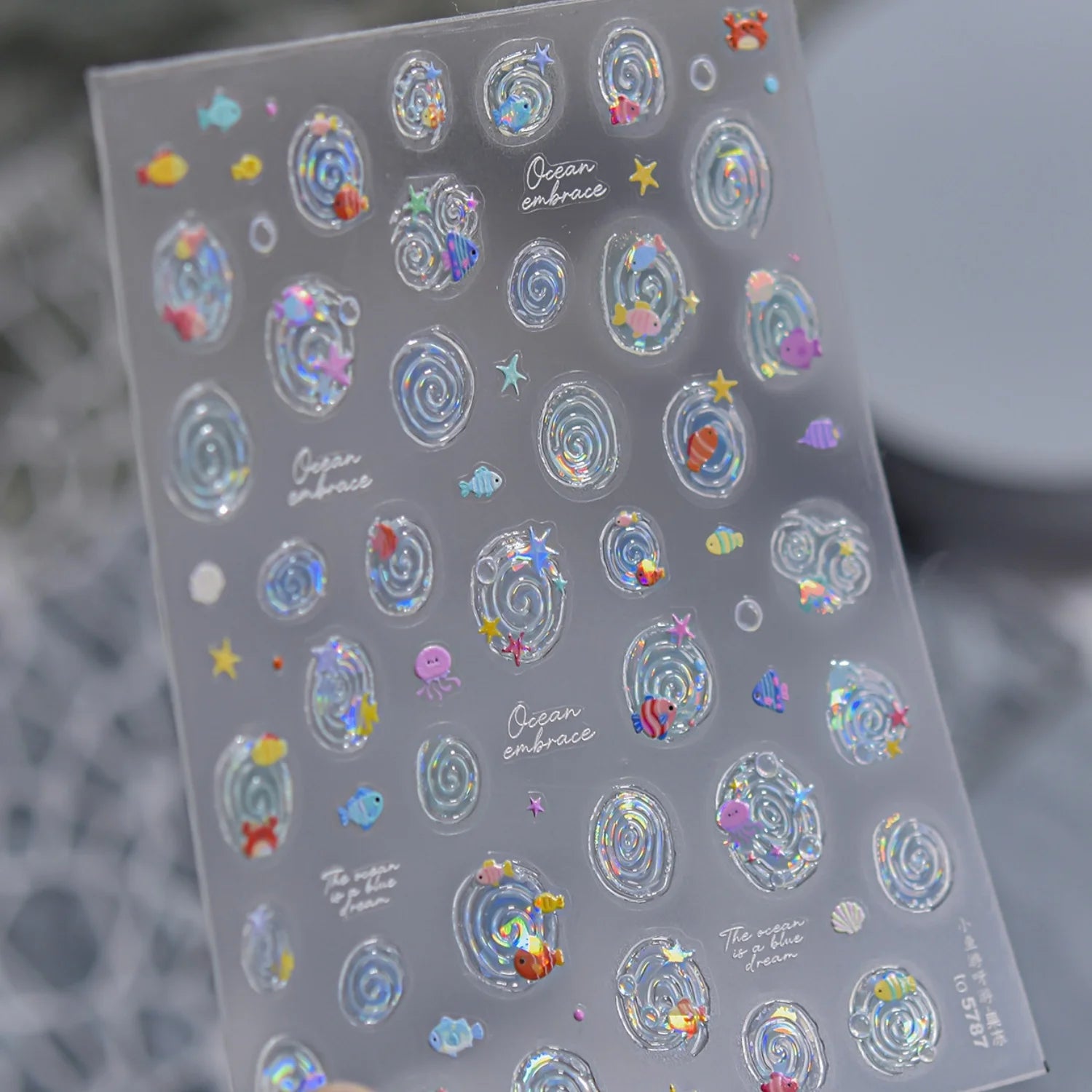 5D Summer Ocean Nail Stickers Seaside Vacation Colorful Fish Bubble Starfish Little Octopus Nail Decal Fresh Sea Manicure Decor