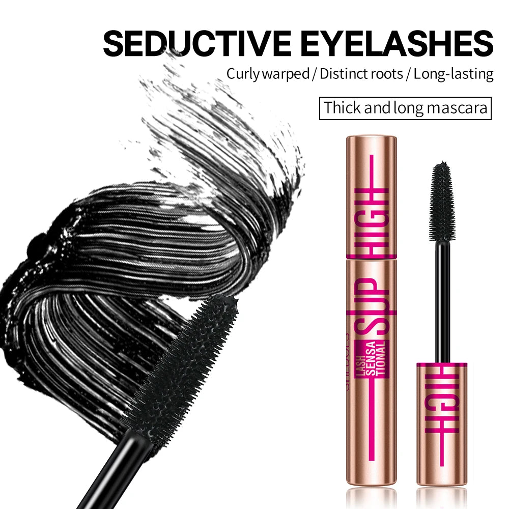 Super High 4D Waterproof Mascara - Volumizing, Curling & Lengthening Formula, Smudge-Proof Long-Lasting Black Mascara