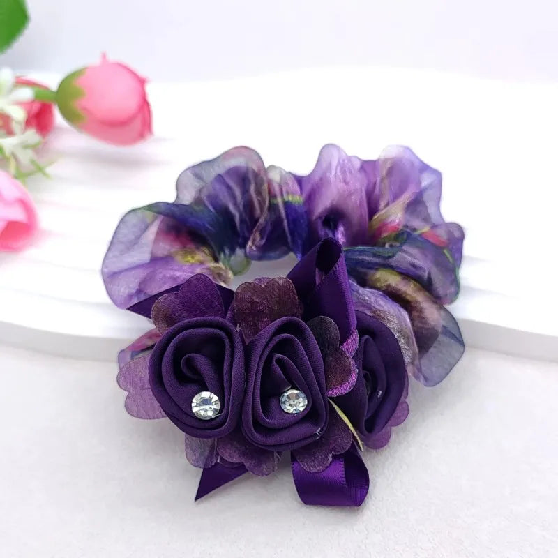 Women Lace Hair Scrunchies  Bow Hair Fantaisie Tie High Elasticity