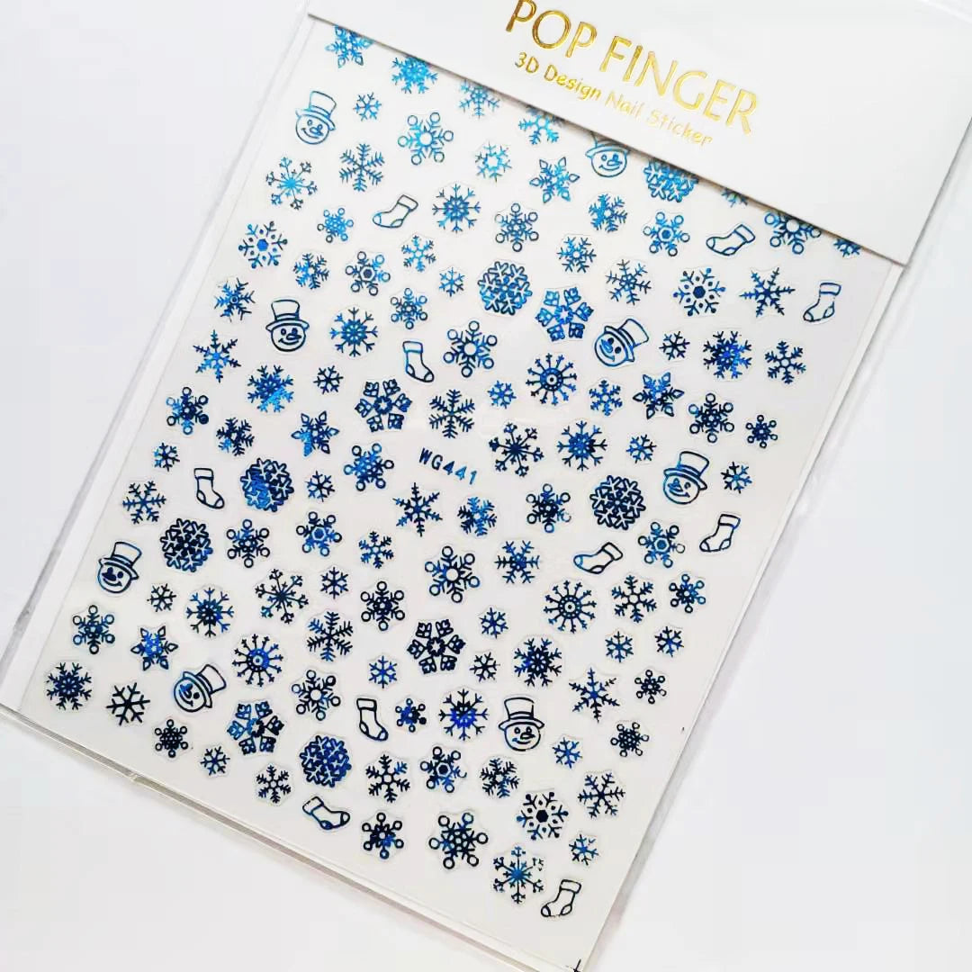 Sliver Bronzing 3D Christmas Nail Art Decoration Sticker Sparkly White Colorful Glitter Geometry Snowflake Winter Slider Foil