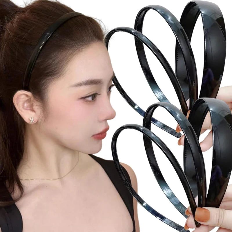 Simple Black Headband for Men Versatile with Teeth Anti Slip Headband for Pressed Hair Women's Facial Hair Clip