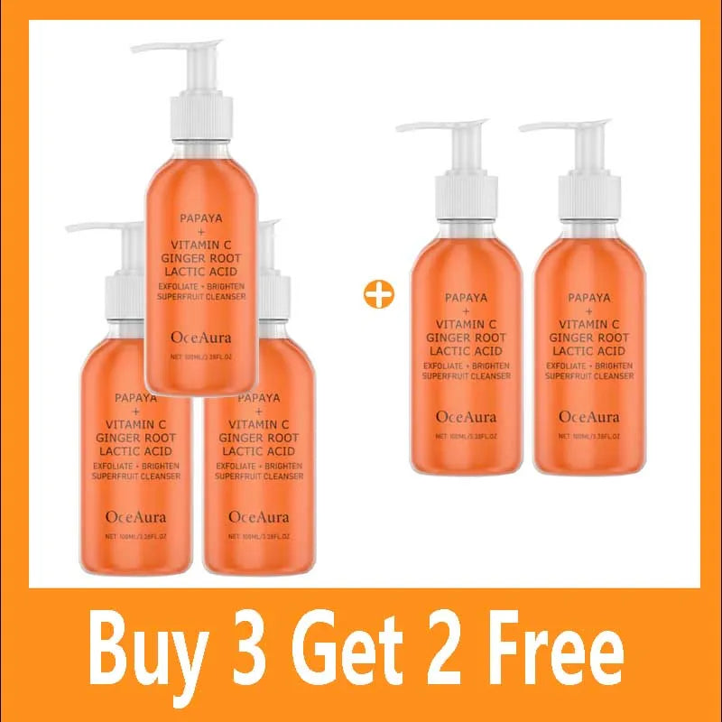 Oceaura Papaya Facial Cleanser Exfoliating Oil Control Deep Cleaning Pore Shrinking Blackhead Remover Dirt Brightening Face Wash
