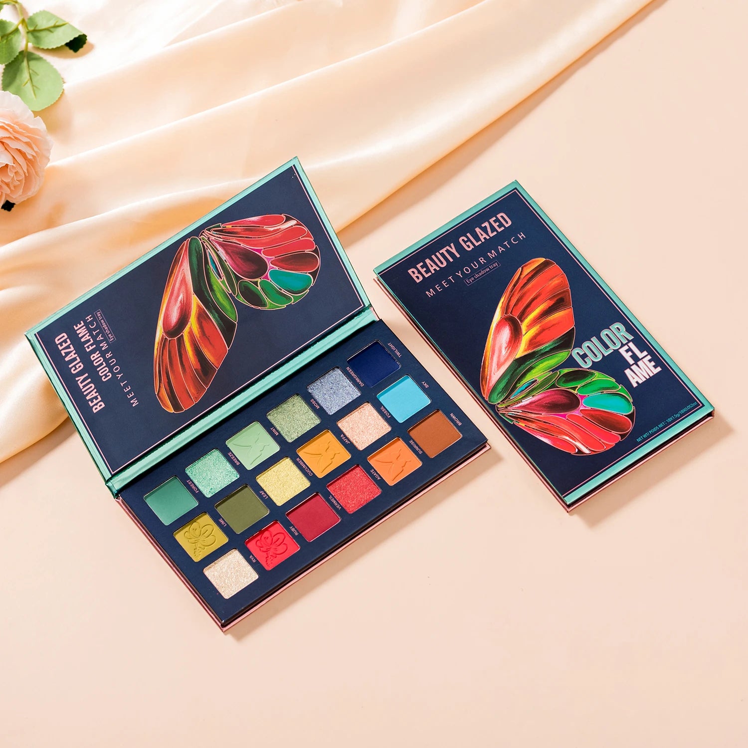 Butterfly 18 Color Eyeshadow Palette, Natural Matte Shimmer Metallic Satin Finish Eyeshadow, Charming Nude Makeup  Tray
