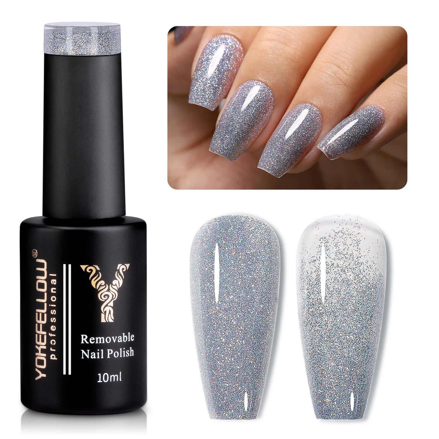 2024 New YOKEFELLOW 10ML Reflective Glitter Gel Nail Polish Soak Off UV Gel Varnish Colorful Nail Gel Polish For Manicure