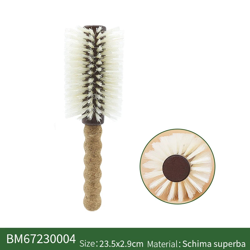1PC Women Boar Bristle Round Hair Brush Cork Handle Barrel Curling Styling Comb Anti-Static Wood Handle Hairdressing Tool