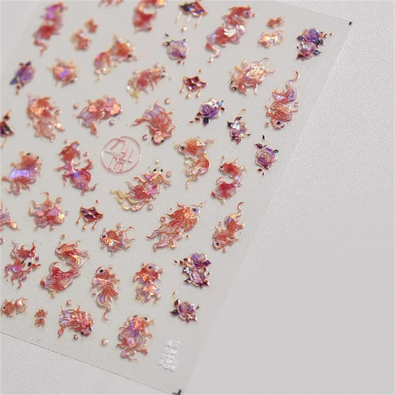1Pcs Lovely Cat Green Potted Plant Flowers Nail Stickers 5D Reliefs Self Adhesive Nail Art Stickers Manicure Decorations Decals