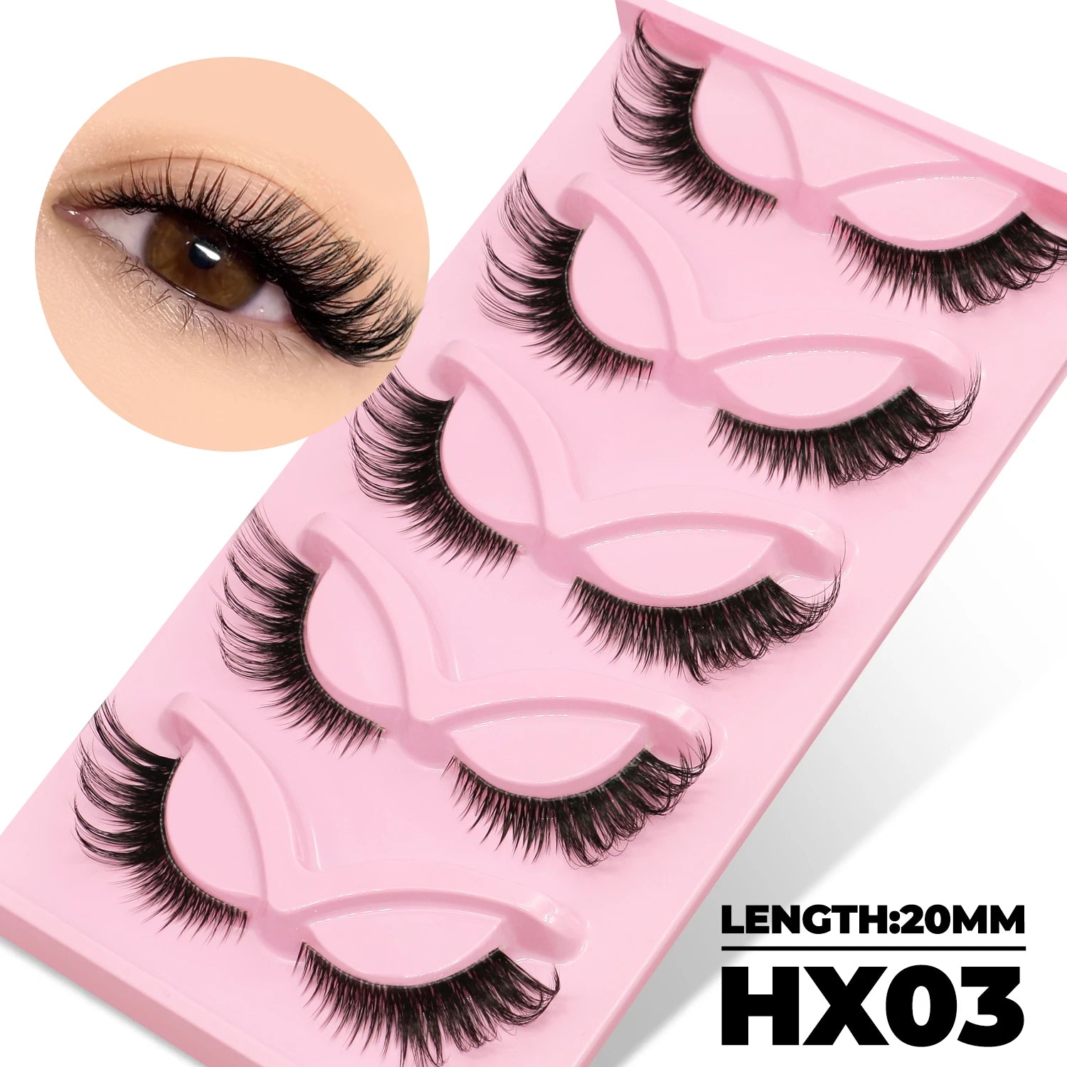 LASVIREY Fluffy Cat Eye Lashes Natural Mink Lashes Clear Band Natural Fluffy D Curl  Lashes Extension Full Strip False Eyelashes