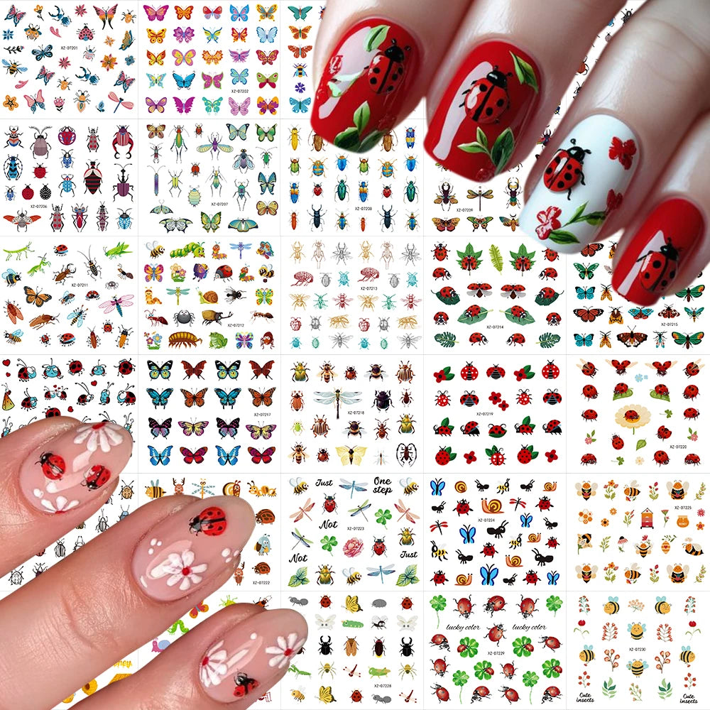 3D Colorful Flowers Cherry Blossoms Rose Daisy Nail Decals 20/30/60/70/90pcs Cute Heart Nail Sticker Manicure Decoration 5.5*6cm