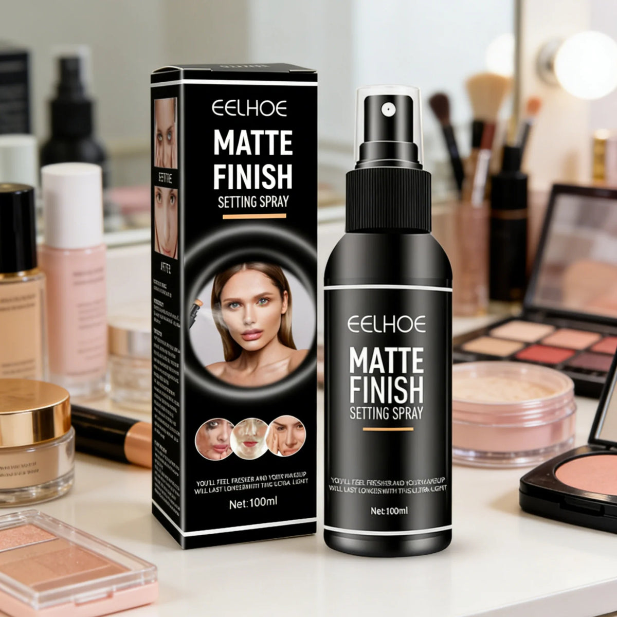 Eelhoe Matte Finish Setting Spray Oil Control Minimize Pores Waterproof Quick Film Forming Lightweight Makeup Fixing Spray 100ml