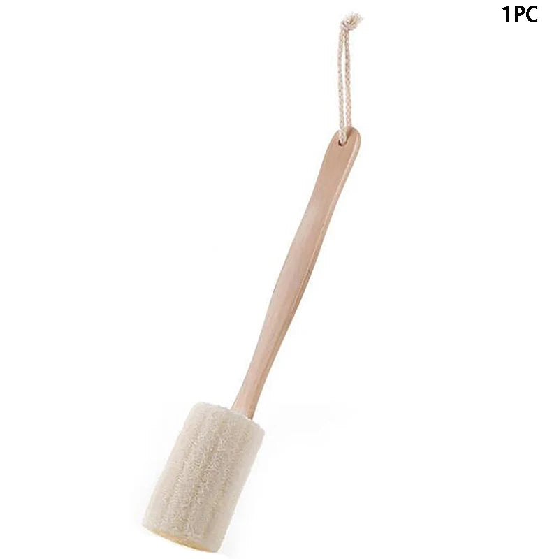 Natural Exfoliating Loofah Bath Brush Loofah Sponge Body Scrubber With Long Wooden Handle Back Brush Skin Care Unisex Home Clean