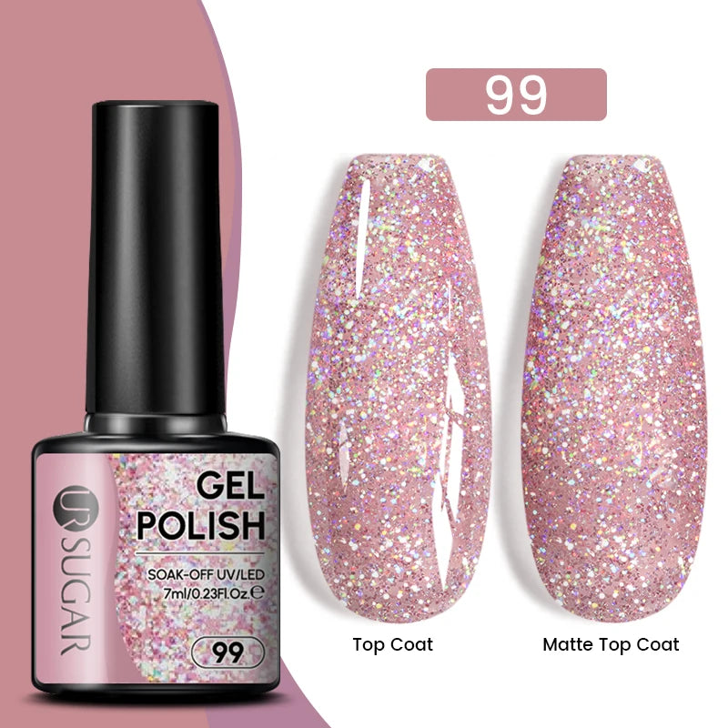 UR SUGAR 7ml Glitter UV Gel Nail Polish Glitter Sequins Soak Off UV Gel Varnish Colorful Nail Gel Polish DIY Nail Art Polish