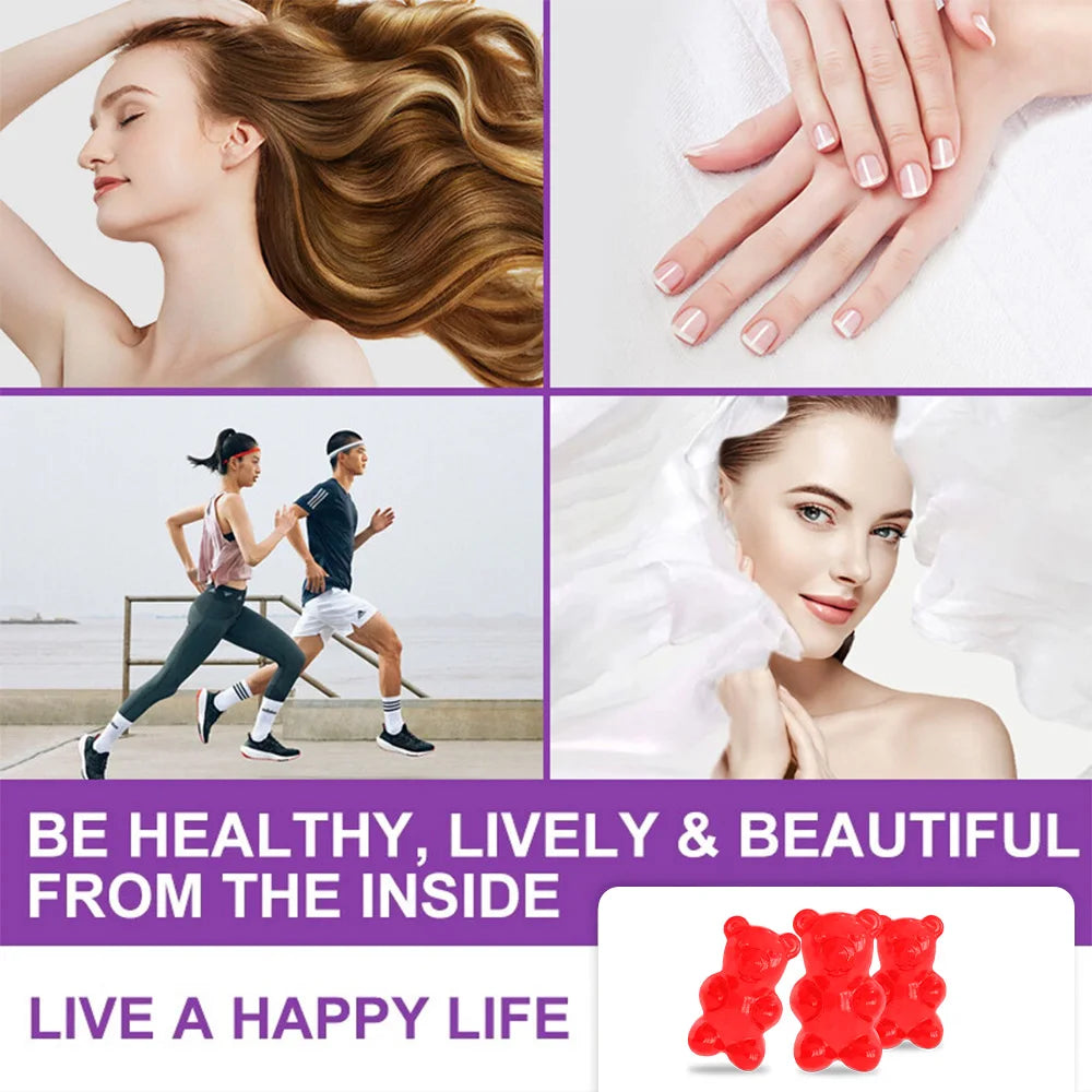 Hair, Skin & Nails Gummies - with Biotin - Promotes Hair Growth, Nourishes Skin, Strengthens Nails, Non-GMO, Strawberry Flavor
