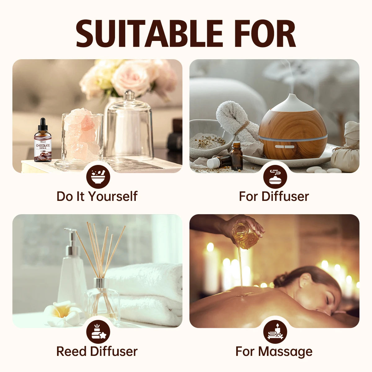 Chocolate essential oil，suitable for humidifiers, air fresheners, candle making, long-lasting fragrance, suitable for all skin.