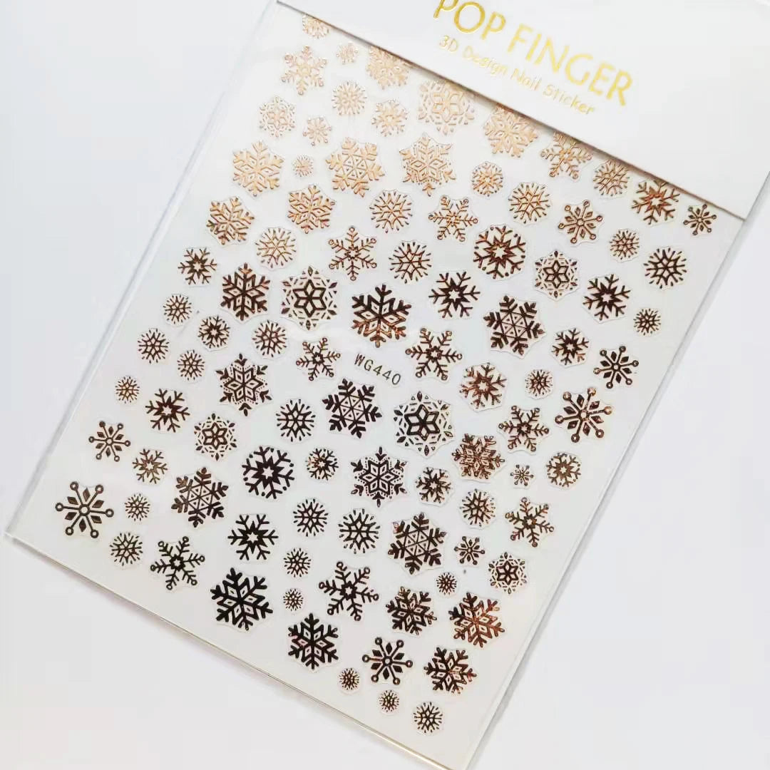Sliver Bronzing 3D Christmas Nail Art Decoration Sticker Sparkly White Colorful Glitter Geometry Snowflake Winter Slider Foil