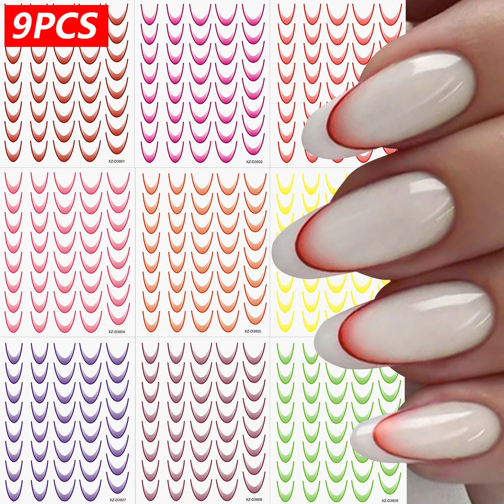8/9/12/18Pcs New French Nail Stickers Guides DIY Nail Decors 3D Self-Adhesive White+Black Sliders Design Stencil DIY Manicure *&