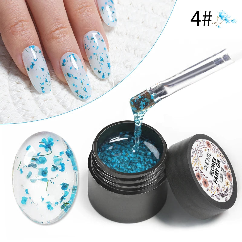PUENTE 5ml Flower Fairy Gel Nail Polish Pink Blue Purple Natural Dried Flowers Gel For Nail Art Soak Off UV Varnish For Manicure