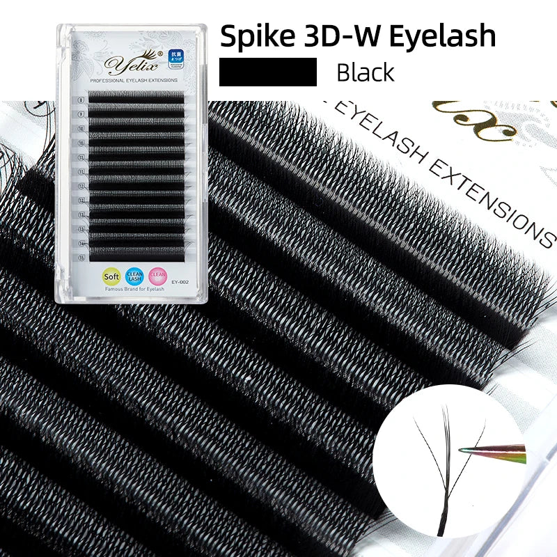 Yelix New Premade Spikes Eyelash Extension Black Purple Spike 3D-W Lash Extensions Supplies Fluffy Volume Fans Individual Lashes