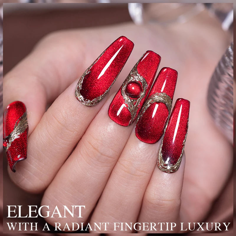 PUENTE 7.5ML Wine Red Magnetic Cat Eye Gel Nail Polish With Magnet, Super Shiny Ruby Red Magnetic Nail Gel, Soak Off UV/LED Lamp Curing, Glossy Varnish, Hypoallergenic Nail Salon Quality Polish for Skin, Gift for Women