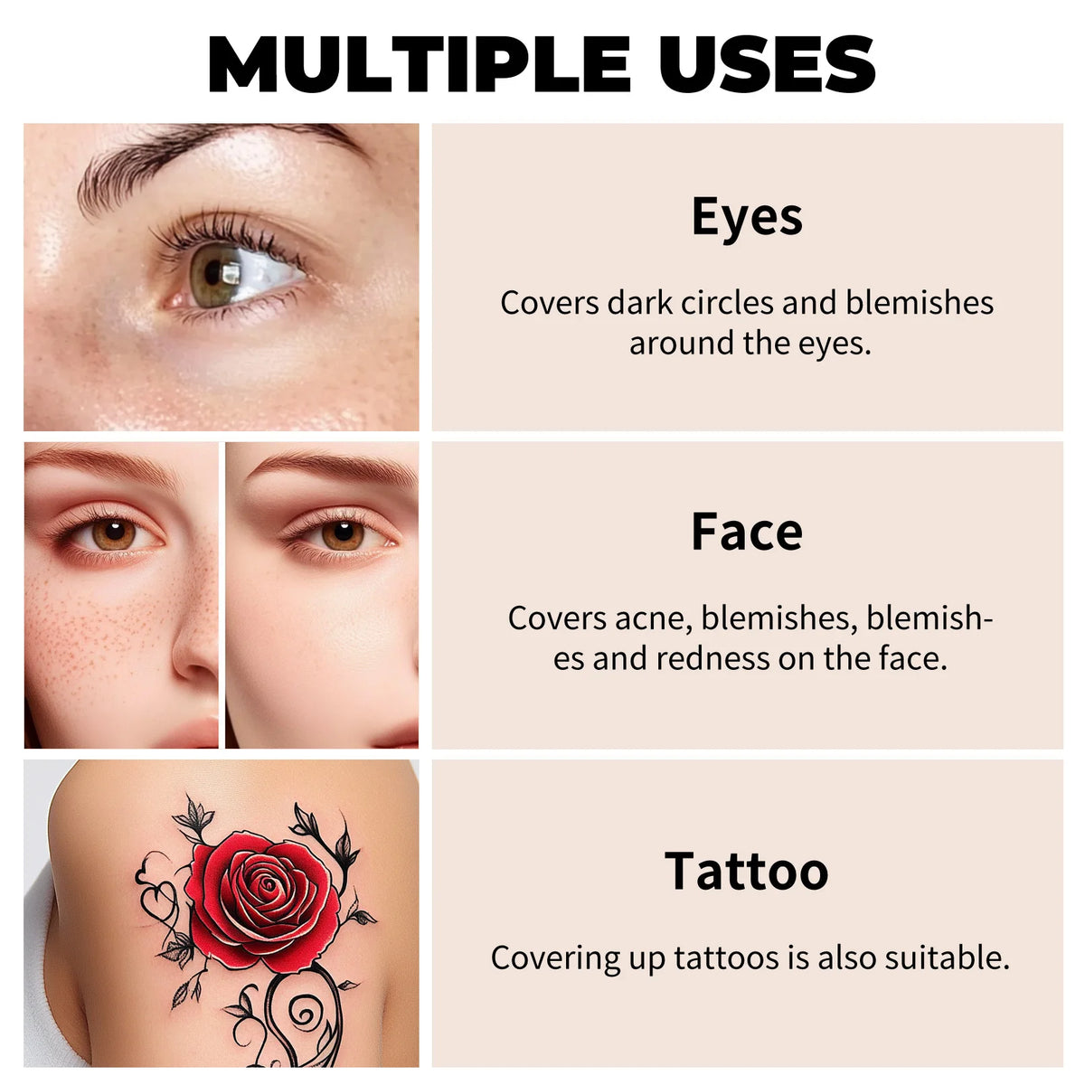 Waterproof Full Coverage Concealer Cream Long Lasting Hide Dark Circles Acne Spots Facial Blemish Foundation Makeup