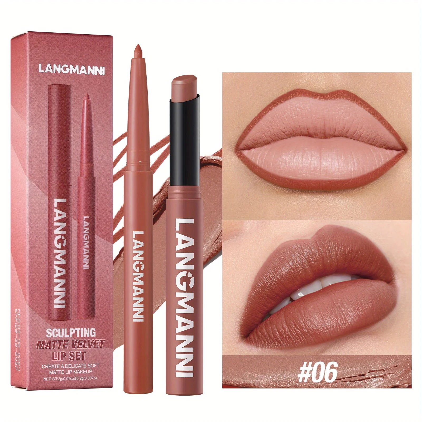 Oblique Rotating Matte Lipstick Lasting & Matte Lip Liner 2 Combination Set