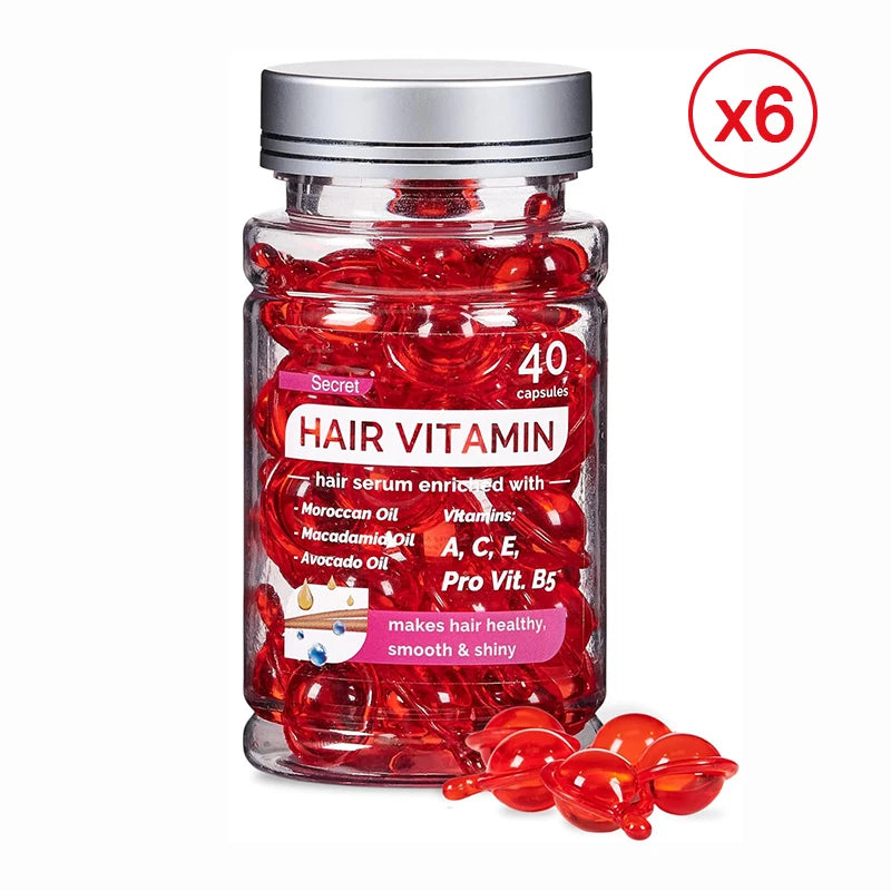 Amococo 6/8pcs Hair Vitamin Serum 40 Capsules Each Moroccan Oil Hair Oil Capsules Leave In Treatment with Macadamia Avocado Oil for Dry Frizzy Hair Smooth Shiny Hair Care
