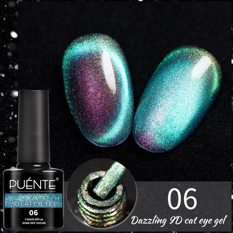 7.5ML Green Crystal Cat Magnetic Gel Nail Polish Shiny Green Glitter Cat Eye Gel For Manicure Soak Off UV Nail Art Varnish