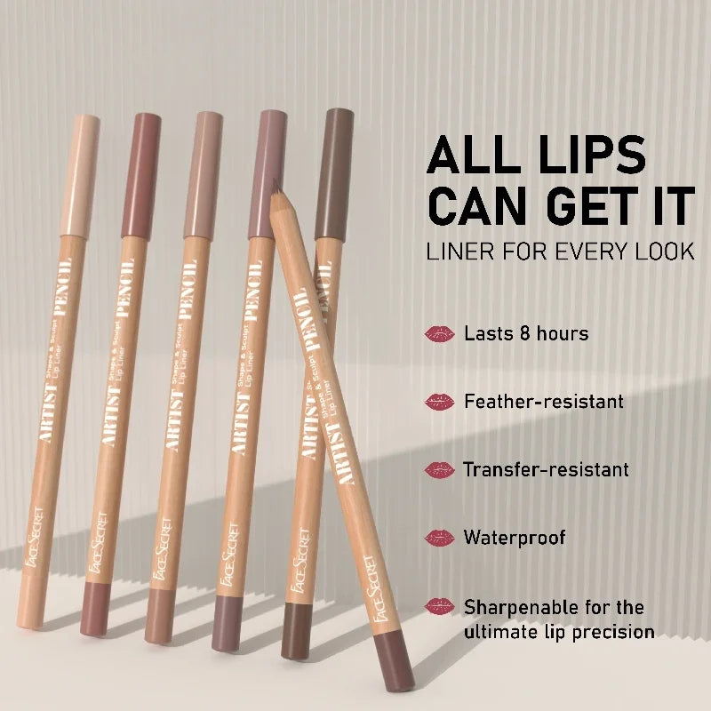 Face Secret 3pcs/Set Coffee Tones Beige Matte Lip Liner Waterproof,Long-Lasting, Velvet Smooth Natural Soft Pencil Lipstick
