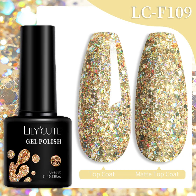 LILYCUTE 7ml Champagne Rose Gold Glitter Gel Nail Polish Colorful Sparking Long Lasting Manicure Soak Off Nails Art Gel Varnish