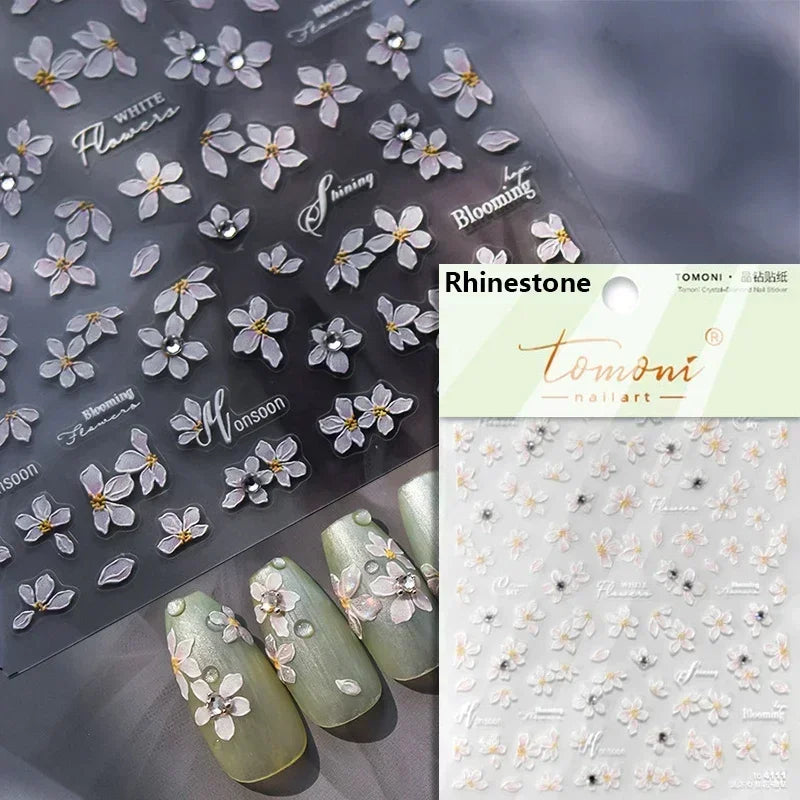 1 pc 5D sunflower nail stickers rose daisy cherry blossom self-adhesive nail art stickers oil painting style decorative sticker