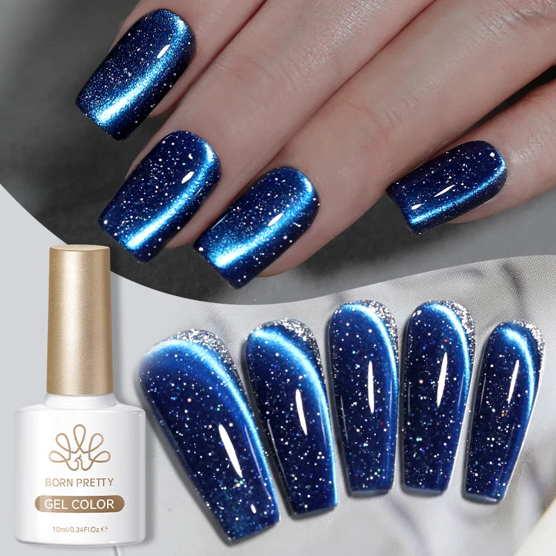 BORN PRETTY 1 Bottle 10ml Blue Reflective Glitter Cat Magnetic Gel Polish Ultra Shine Soak Off UV Nail Art Varnish Manicure