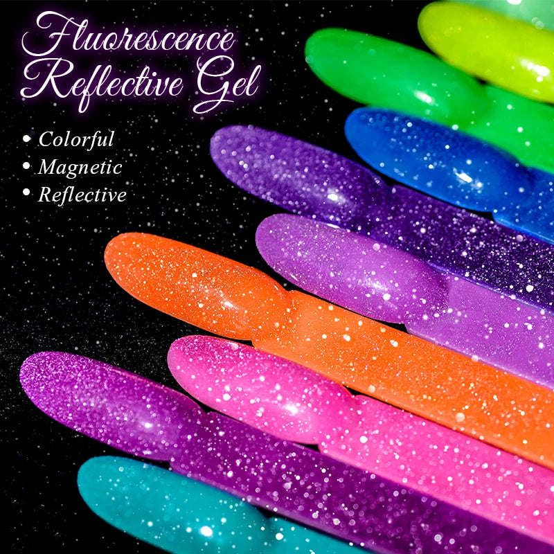 MEET ACROSS 7ml Reflective Glitter Gel Nail Polish Pink Green Purple Sparkling Soak Off UV Gel Polish for Manicure DIY Nail Art