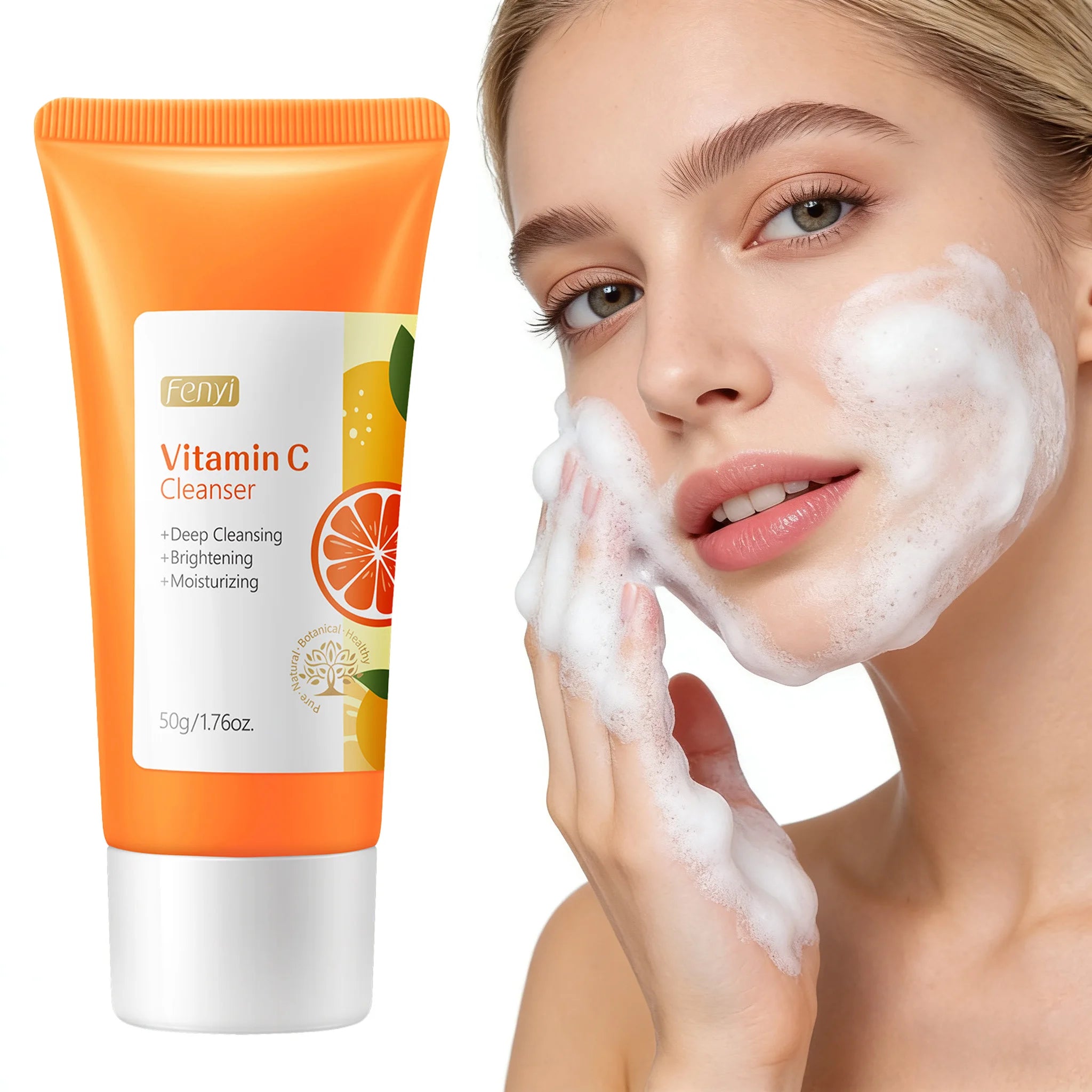 Vitamin C Facial Cleanser Deep Cleansing Moisturizing Blackhead Removal Gentle Foam Hydrating Non-Drying Face Wash Cleanser