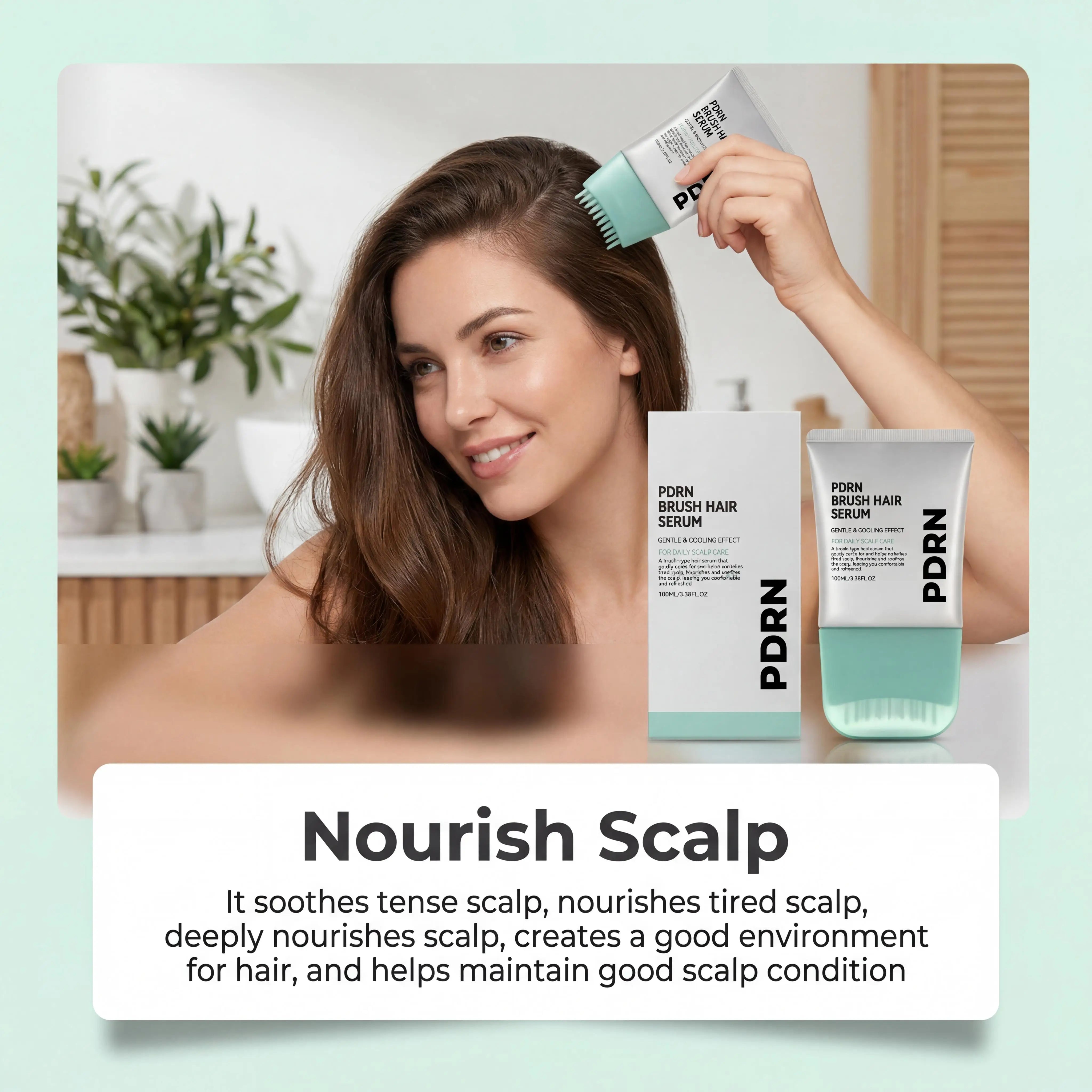 PDRN Hair Serum With Built-In Brush,Strengthen Hair Root Anti Hair Loss Improve Scalp Environment Daily Head Care Scalp Massager