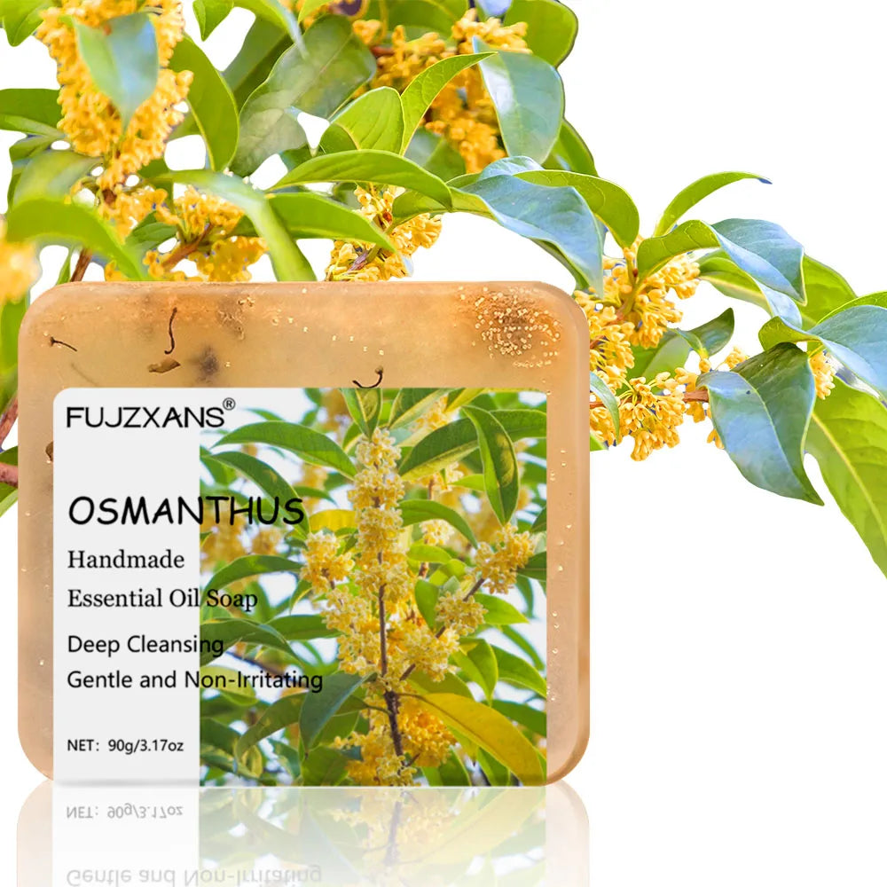 90g FUJZXANS Handmade Essential Oil Soap Bars - Rose, Jasmine, Green Tea, Calendula, Osmanthus, Lavender, Lemon - 7 Long-Lasting