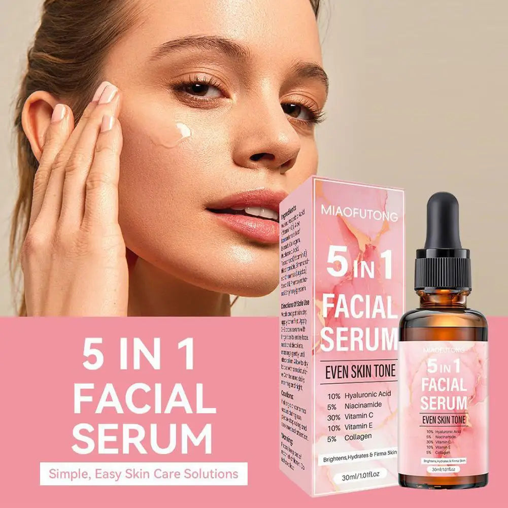 5-in-1 Face Serum Collagen Vitamin C Moisturizing Brightening Essence Skin-Firming Multi-Effect Essence Face Skin Care