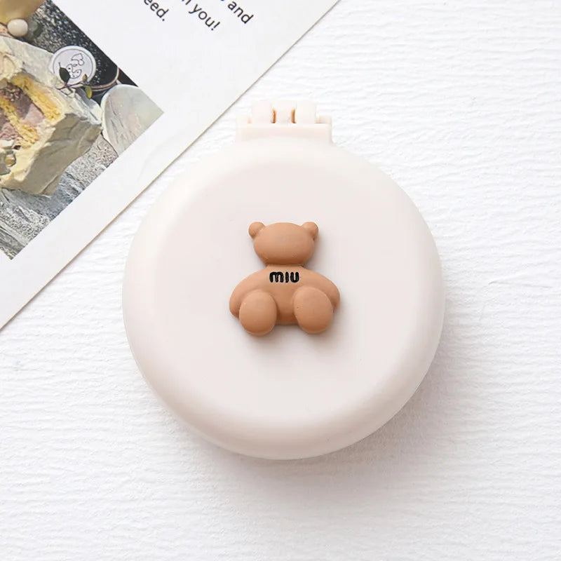 Cute Cartoon Little Bear Folding Comb For Little Girls Portable Mini Air Cushion Comb Massage Small Comb Mirror Integrated