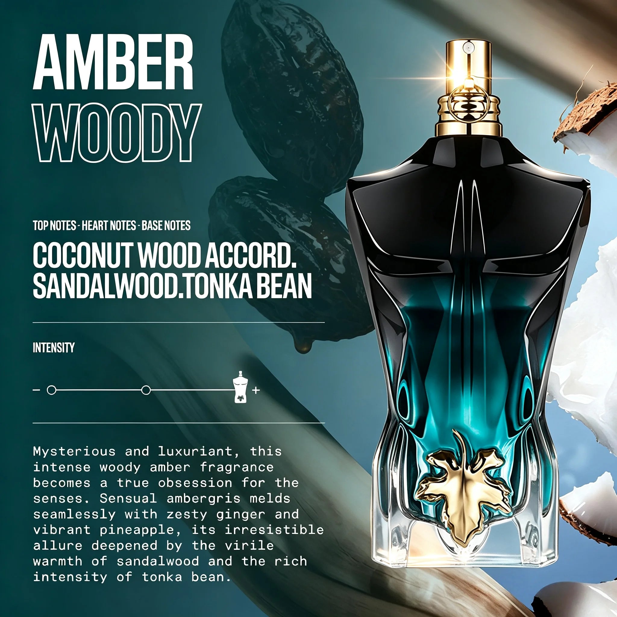 Jean Paul Gaultier Le Beau Le Parfum Intense for Men - Long Lasting Woody Amber Men's Cologne Eau De Parfum with Coconut Wood, Tonka Bean & Sandalwood - Designer Fragrance Spray 125ml