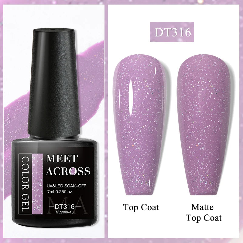MEET ACROSS 7ml Dark Color Glitter Top Coat Gel For Nails Brocade Powder 2 In 1 Chameleon Nail Art Gel Varnish Manicure