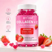 BIYODE Collagen + Vitamin C Gummies with Biotin, Strawberry Fruit Pectin Beauty Supplement for Hair Skin Nails Support, 60 Count