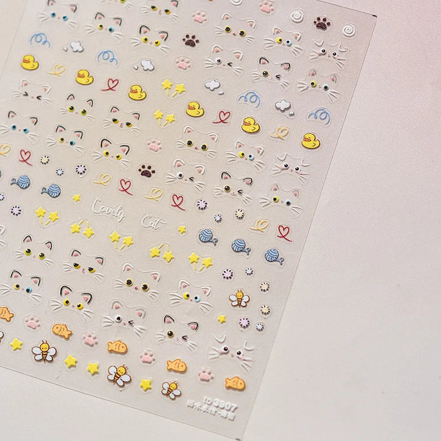 1pcs Japanese Cute Graffiti Lines Nail Art Stickers 5D Embossed Butterfly Rabbit Nail Art Accessory Stickers Self Adhesive Decal